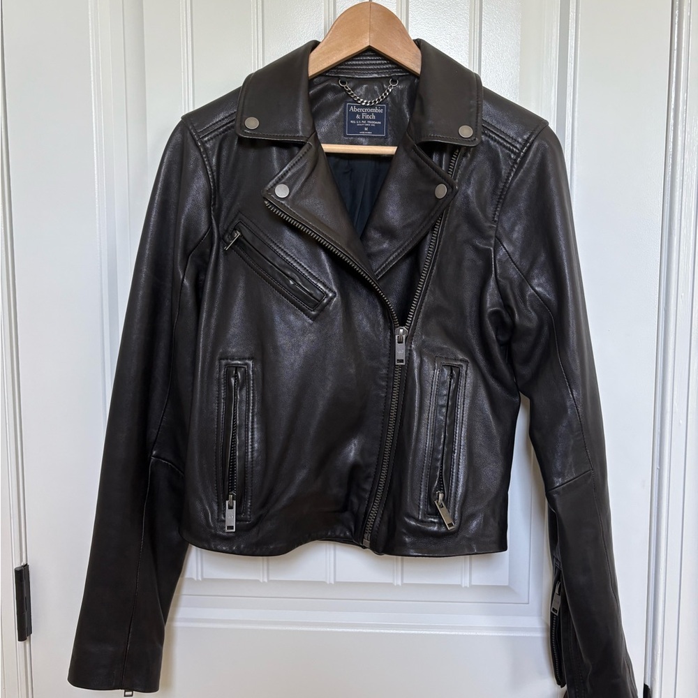 Abercrombie & Fitch Geniune Black Leather Moto Jacket